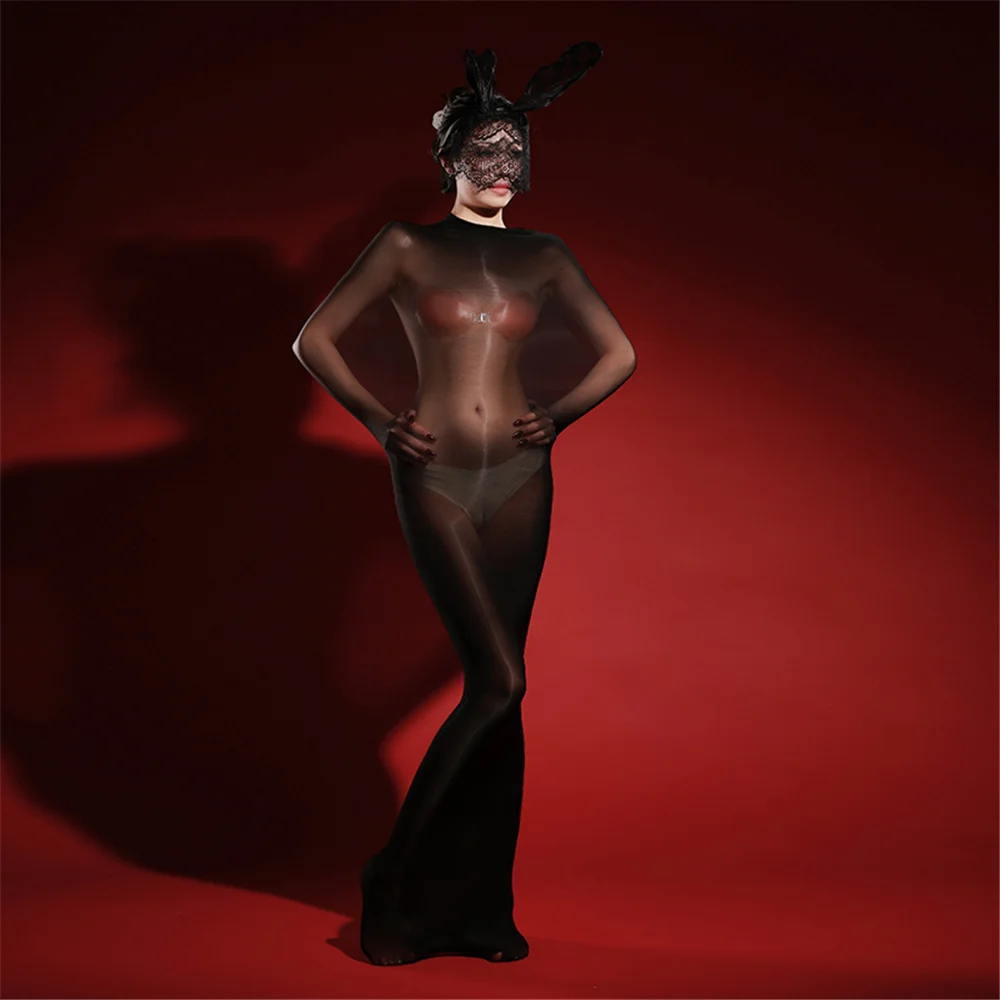 Unisex Sexy Oil Shiny Bodysuit Sheer See Through Body Pantyhose Tights Cocoons Body Stocking Elastic Maid Leotard Bodycon 6