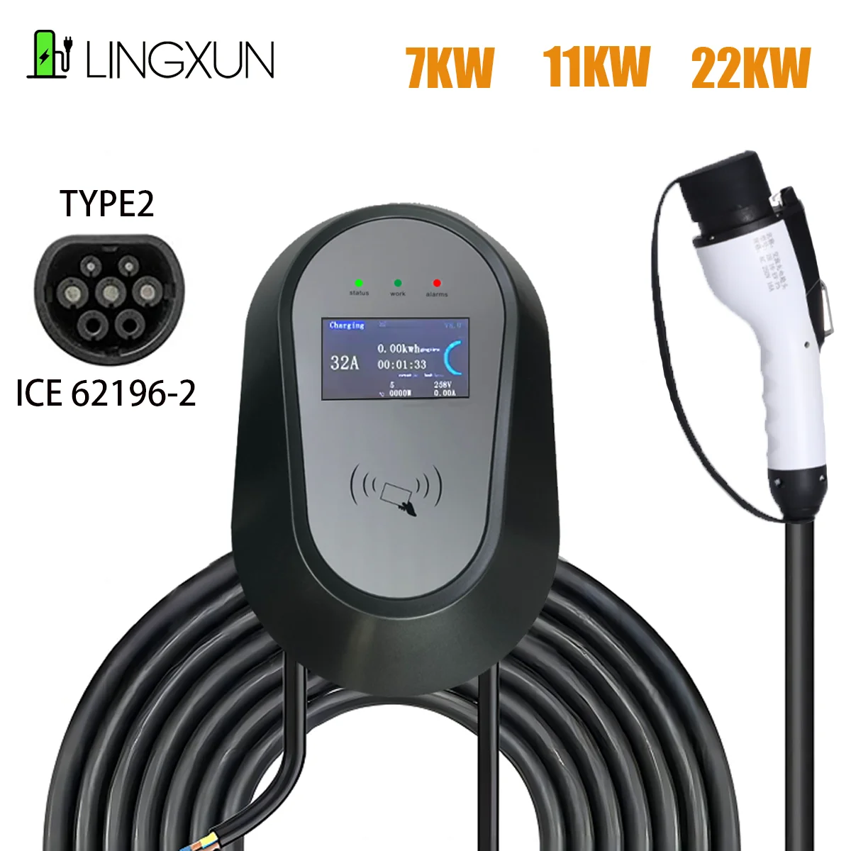 

EV Charger 11KW 16A 3 Phase EVSE Wallbox Electric Vehicle Car Charging Station with Type2 Socket IEC 62196-2 5M Cable