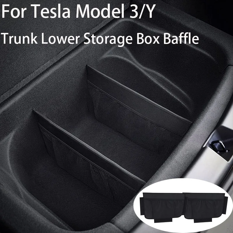 For Tesla Model 3 Y Trunk Lower Baffle Storage Box Partition Storage Baffle Grid Storage Interior Accessories 2024 for tesla model 3 y s x ultra bright interior led lighting bulbs kit accessories fit trunk frunk door puddle foot well lights