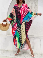 Plus Size Women Floral Print Kaftan Dresses Plus Size Swimsuit Coverup Summer Bathing Suit Caftan Loungewear Beach Dress - Image 4