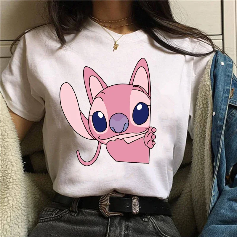 thumbnail image 1 of Camiseta de algodón para niños de Kawaii Disney Lilo Stitch, camiseta de verano con estampado de corazón de Stitch de dibujos animados, ropa bonita de Disney Anime para niños, 1 of 5
