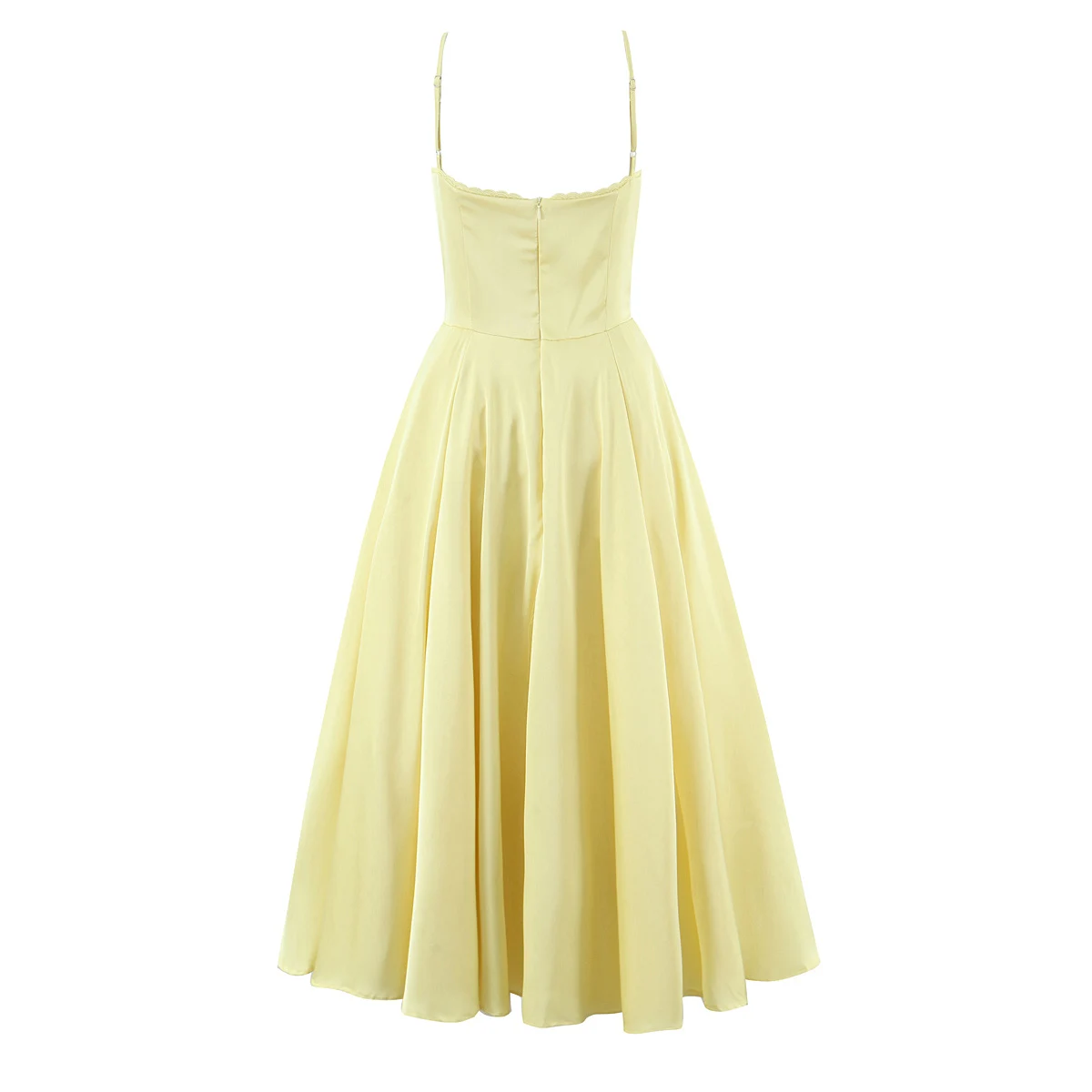 2025 Sexy Yellow Satin Corset Style Sling Midi Dress Women Wire