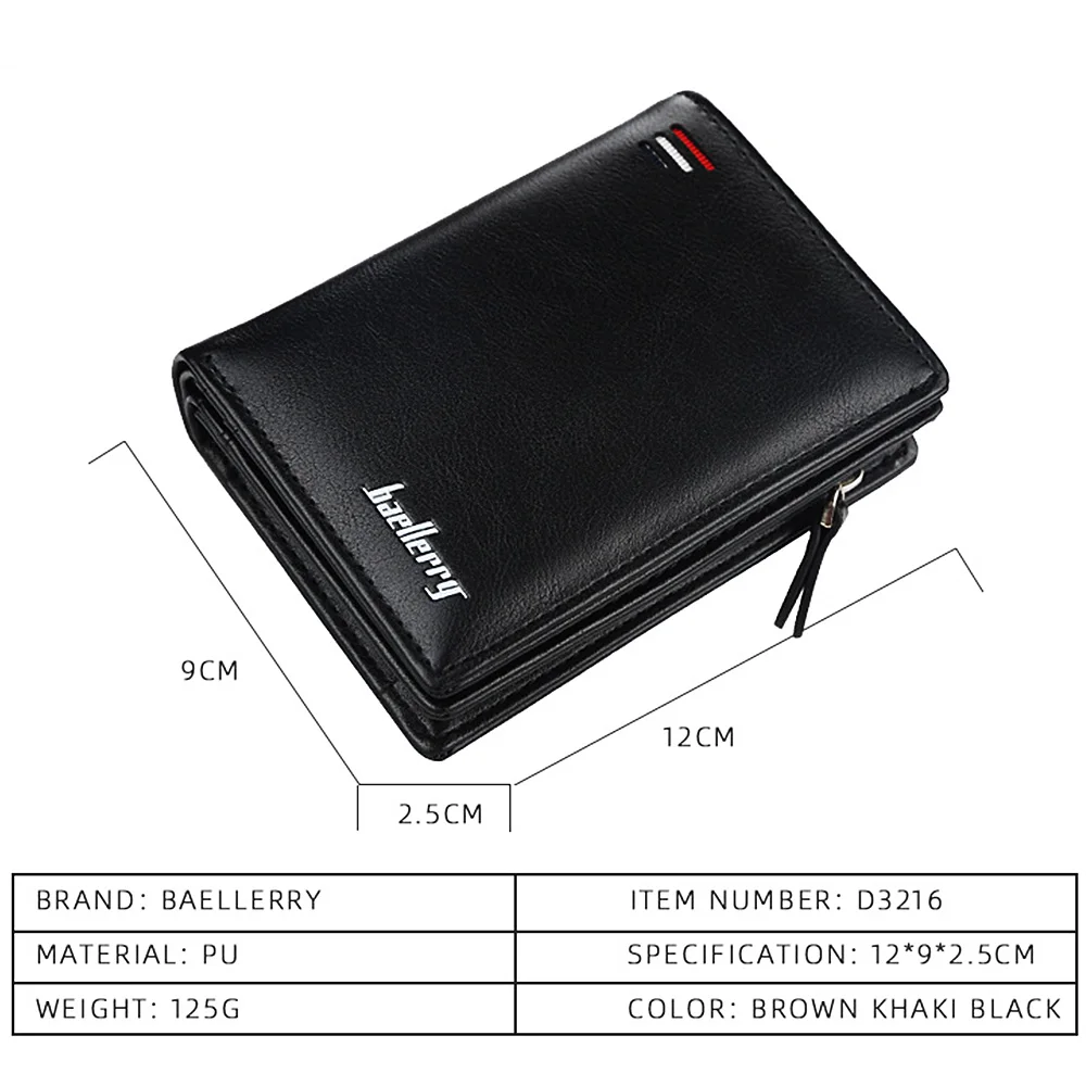 Baellerry Short Men Wallets Zipper Coin Pocket Brand Card Holder Male Purses Photo Holder PU Leather New Men Clutch Print Wallet 4