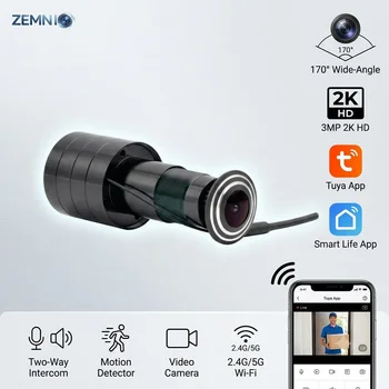 Telecamera Spioncino WiFi 3MP 2K, 170° ° Telecamera Grandangolare, Interfono Bidirezionale, Rilevamento Movimento, Tuya/SmartLife, Spina EU/US/UK/AU
