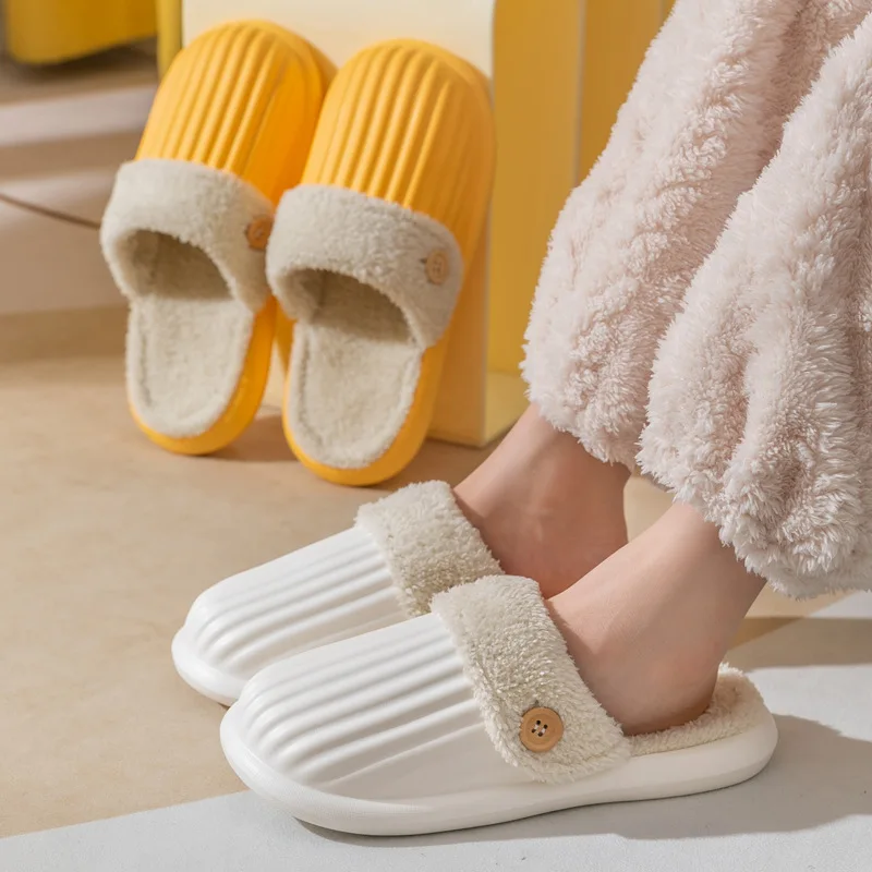 

Winter Men's Shoes Household Cotton Slippers Men Indoor Warm Plush Footwear Non-Slip Platform Slippers Couple Women Home Shoes