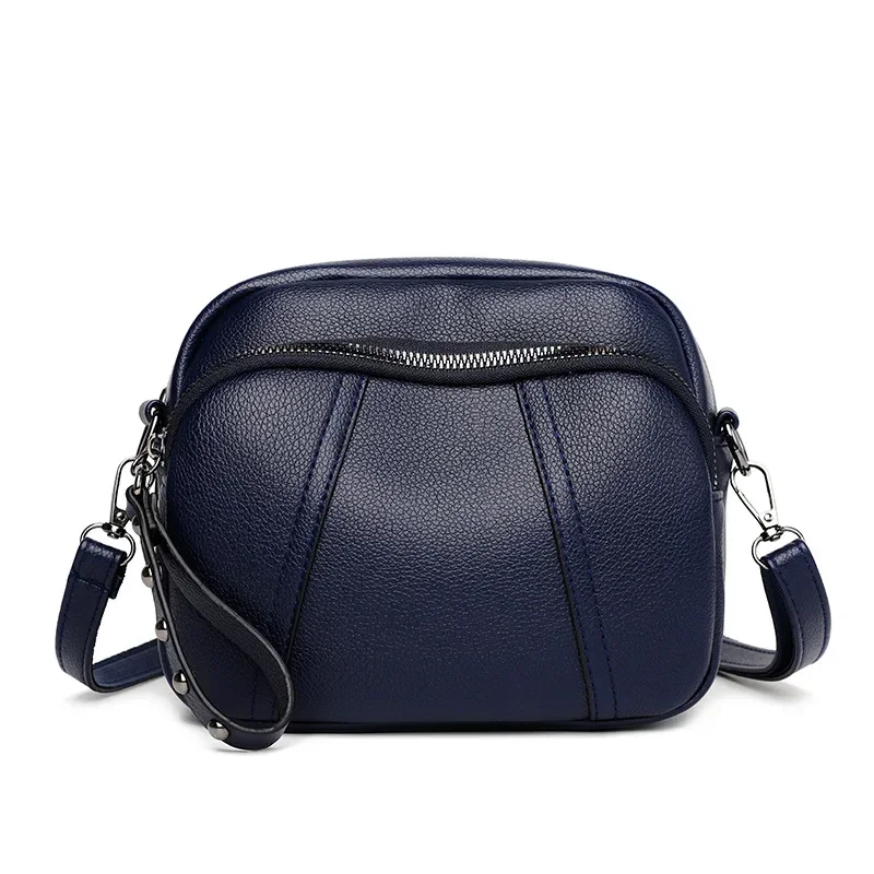 Solid Color Rivet Zipper Women's Leather Crossbody Handbag