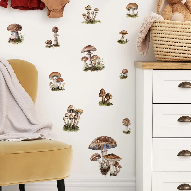 Cartoon-Pilz-Kombinations-Wandaufkleber für Wohnzimmer, Hintergrunddekoration, Wandbild, Schlafzimmer, Heimdekoration, selbstklebende Aufkleber – Detail 3