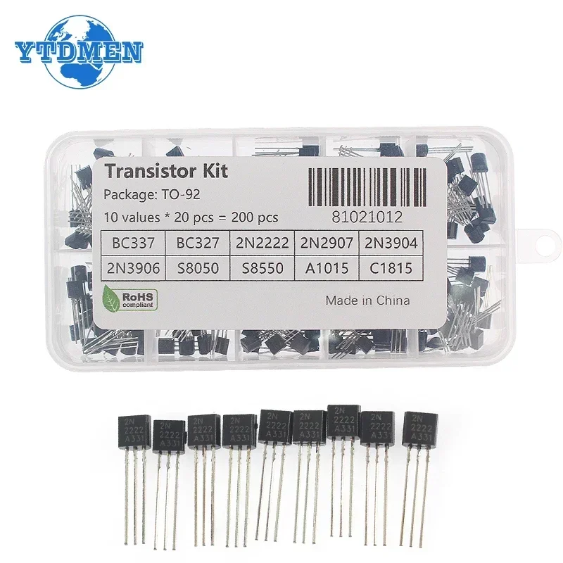 50-200PCS TO-92 Transistor Kit BC327 BC337 BC548 BC549 2N2222 2N2907 2N3906 2N5401 2N5551 A1015 C1815 S8050 S8550 TL431A PNP NPN 4