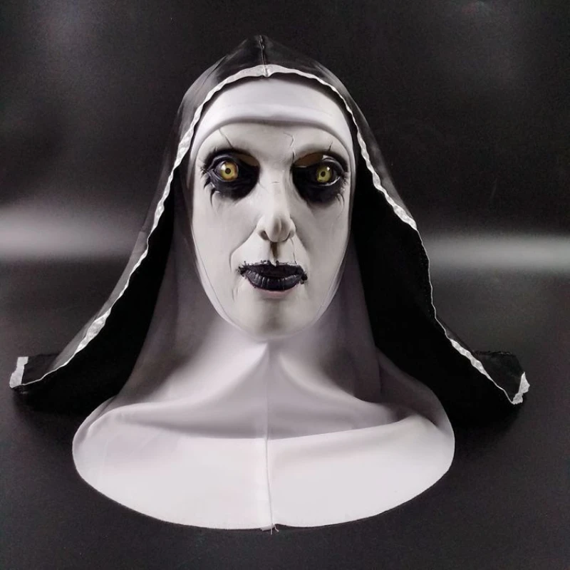 

Halloween Mask The Horror Scary Nun Latex Mask W/Headscarf Valak Cosplay for Halloween Costume Face Masques with Headpiece