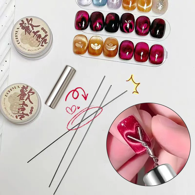 12pcs Nail Cat Eye Magnet Set with Flexible Iron Wire Creating Heart & Ingot Shapes On Nails Multi-function Manicure Accessories
