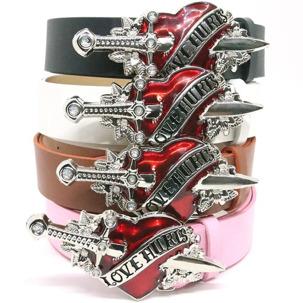 고딕 Y2K 하트 소드 러브 페인 버클 메탈 아연 합금 벨트 버클 패션 청바지 가죽 벨트 장식 액세서리