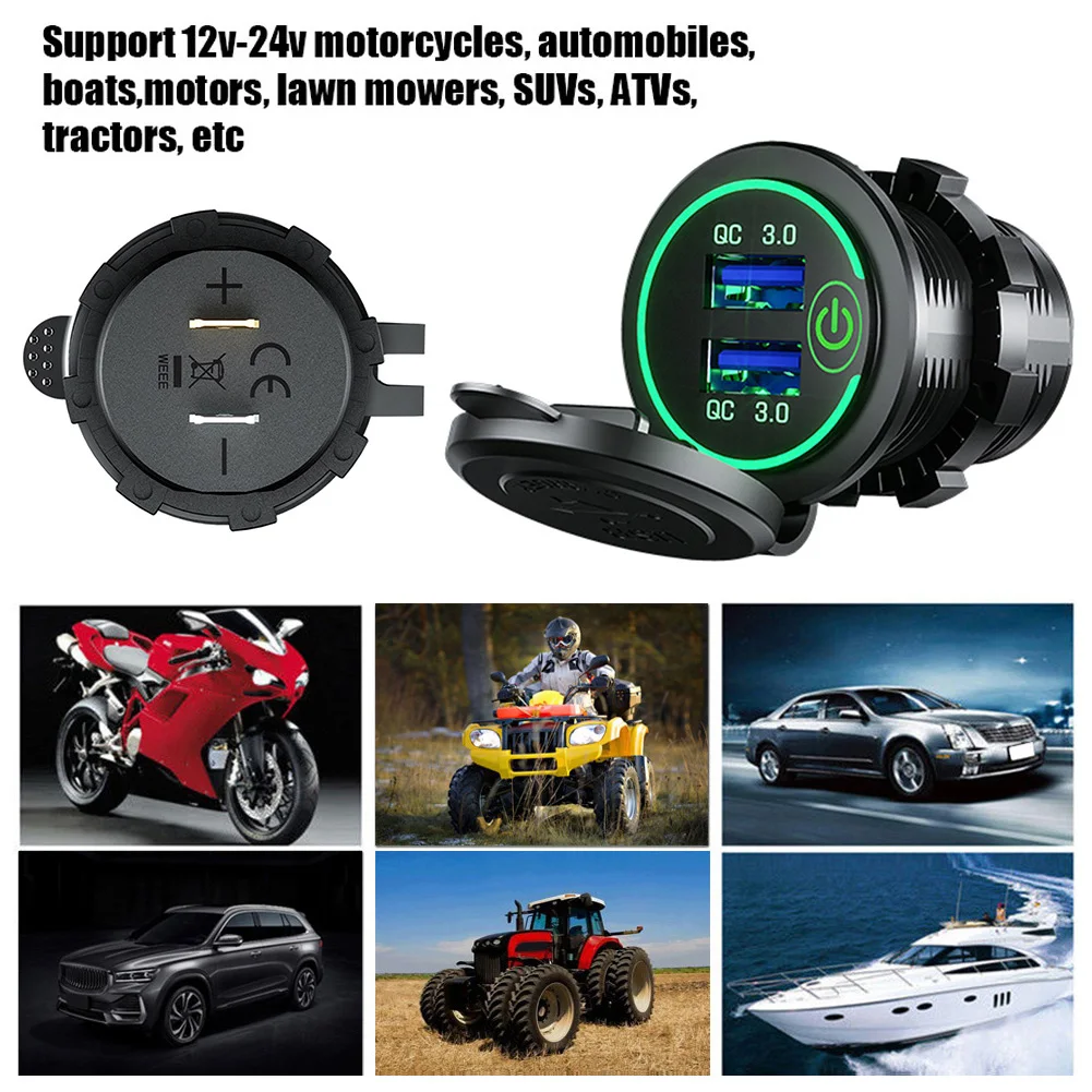 Dual USB Car Chargers Cigarette Lighter QC3.0 12-24V Fast Charging Auto Chargers Socket Adapter Power Outlet for Mob