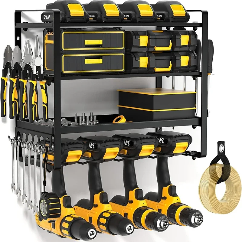 4-layers Iron Tool Shelf Wall Mounted Organizer Tools Shelf Professional Workshop Tool Shelves Holder Drill Storage Bracket 6