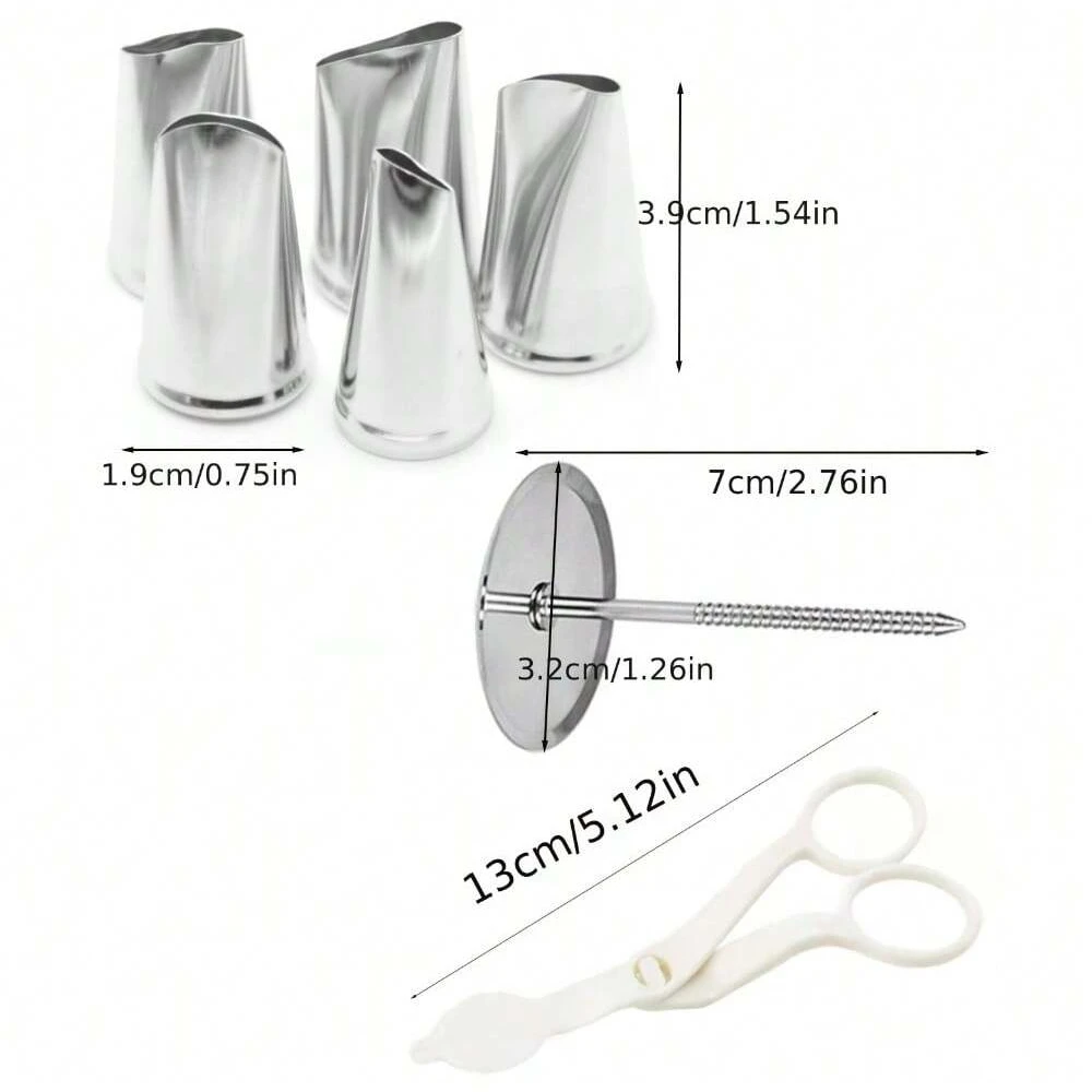 Set 5 Bocchette Per Torta A Petalo In Acciaio Inox - Ugelli Per Decorare Con Glassae Crema, Ideali Per Fiori, Rose E Tulipani - Fai Da Te Pasticceria