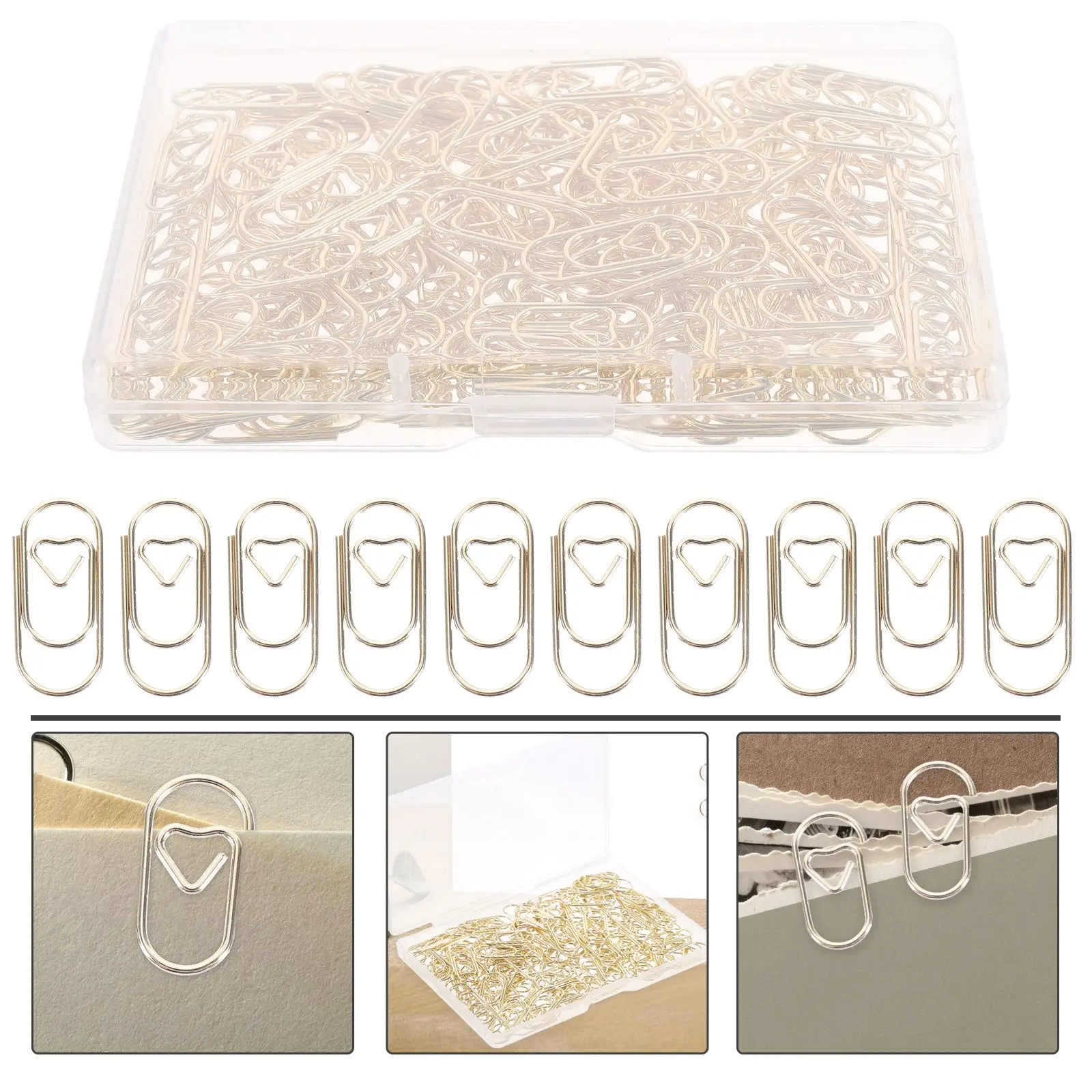 150pcs Heart Paper Clips Mini Metal 20mm Cute Paper Clips Golden Small Size Office Supplies Creative Document ganizer