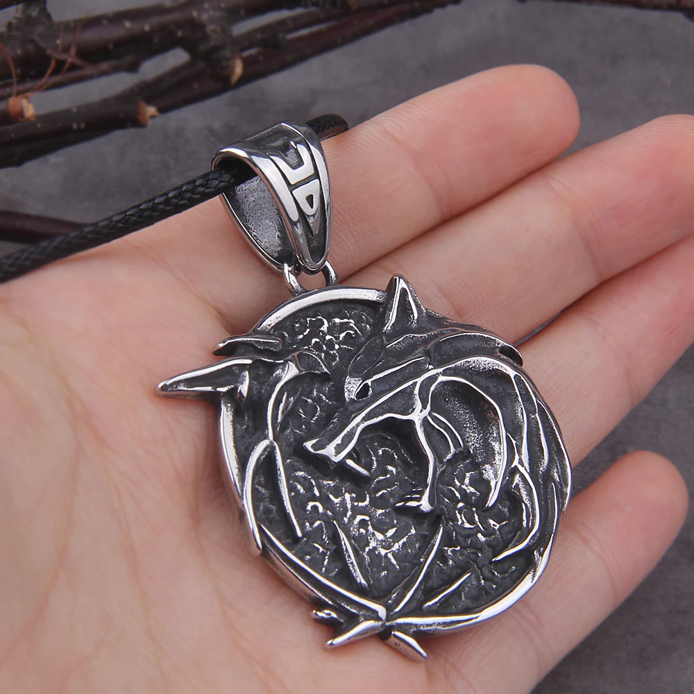 Witcher Wolf Head Hunter Pendant Necklace Titanium Steel Chain Cross-border Hot Selling European American Style Jewelry 4