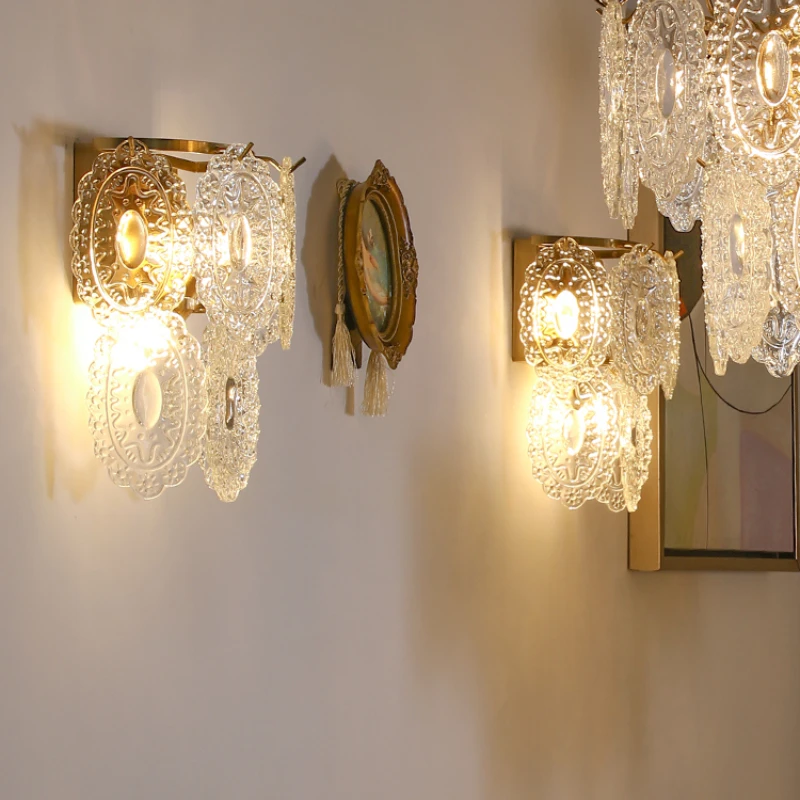 

Retro Wall Lamp Light Luxury Aisle Corridor Wall Lamp Copper Glass Cover Bedroom Bedside Wall Lamp