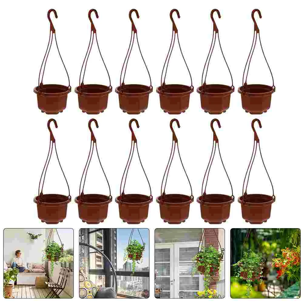 

12 Sets Decor Chlorophytum Pot Hanging Pots for Plants Outdoor Plastic Chains with Hooks Decorate Baskets Small Planters Indoor