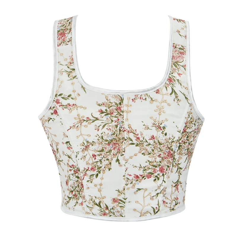 Description Picture 5 of itemWomen Sexy Floral Overbust Corsets Bustiers with Shoulder Straps Gothic Bustier Vintage Flower Print Corselet Crop Top Tank