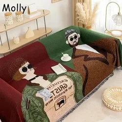 Cartoon Characters Pattern Knit Cotton Fringed Couch Throw Blanket Large Sofa Blanket Nap Blankets Outdoor Picnic Mat Home Decor