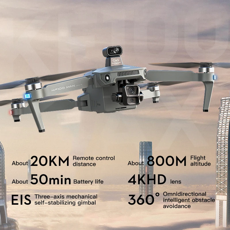 KF100 Screen Controll Drone 8K HD Night Scene Aerial Photography Laser Obstacle Avoidance 3-axis GPS Brushless RC Folding Drone