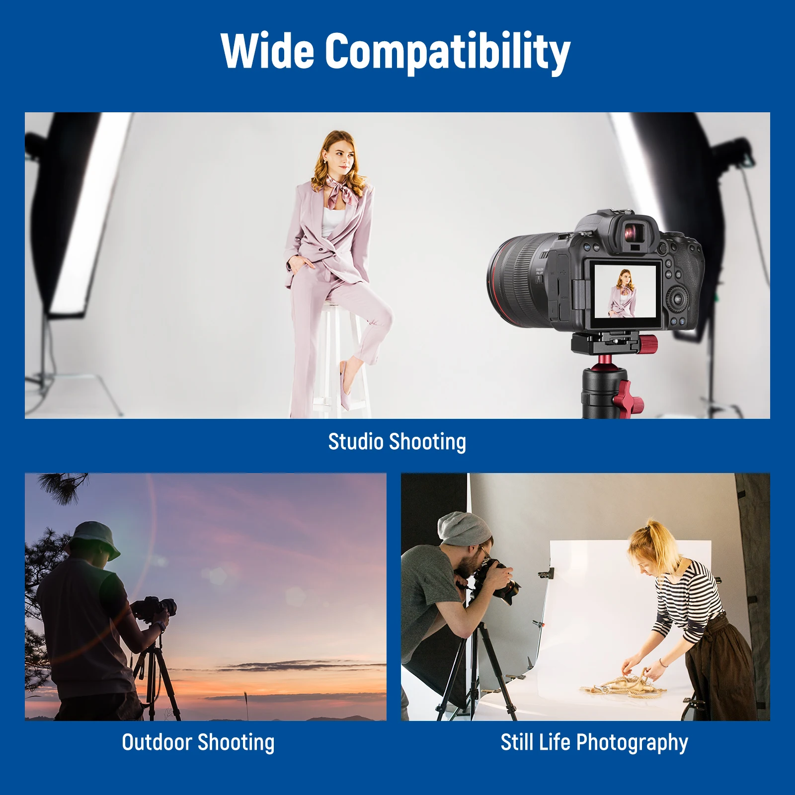 Tripod Head, 360° Rotating Panoramic Ball Head with 1/4” Quick Shoe Plate for Tr