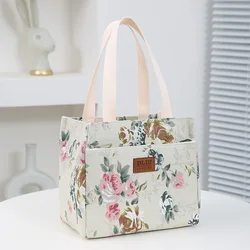 Elegant Insulated Floral Lunch Bag - Large Capacity Thermal Cooler for School, Work, Travel & Picnic (J78Pink-flowers)