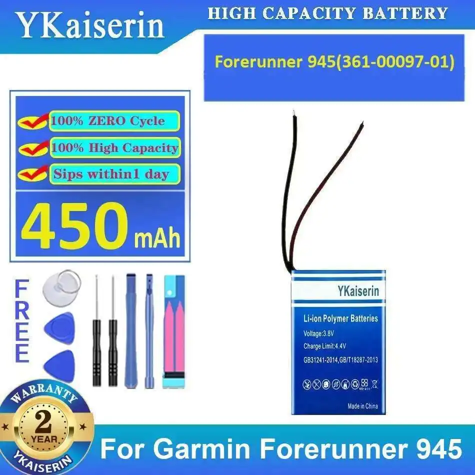 סוללת שעון עבור Garmin Forerunner 945 361-00097-01 עמידה 450mAh