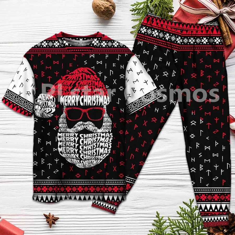 

Christmas Santa Claus Retro Viking Pattern - Pajamas Short Sleeve 3D All Over Printed Kids Pajamas Cosplay Clothes