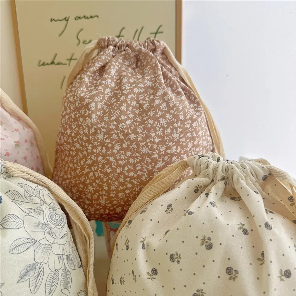 Cotton Mommy Storage Bags Printing Drawstring Pouches Outdoor Baby Diaper Bags Carrier Flower Printing Drawstring Pouches