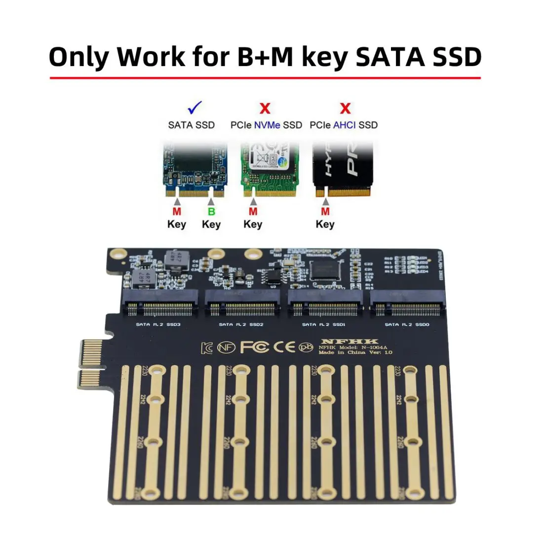

Xiwai 4 M.2 SATA NGFF SSD to PCI-E X1 Expansion Card Adapter with 12cm PCI-E Bracket