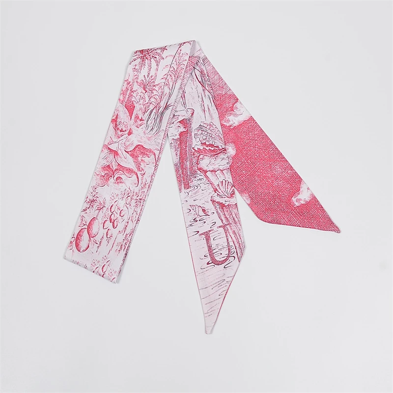 

Luxury Silk Skinny Scarf Fashion Bag Handle Ribbon Horse Print Headband Small Hair Scarves Band Female Soft Knitting 26Letter