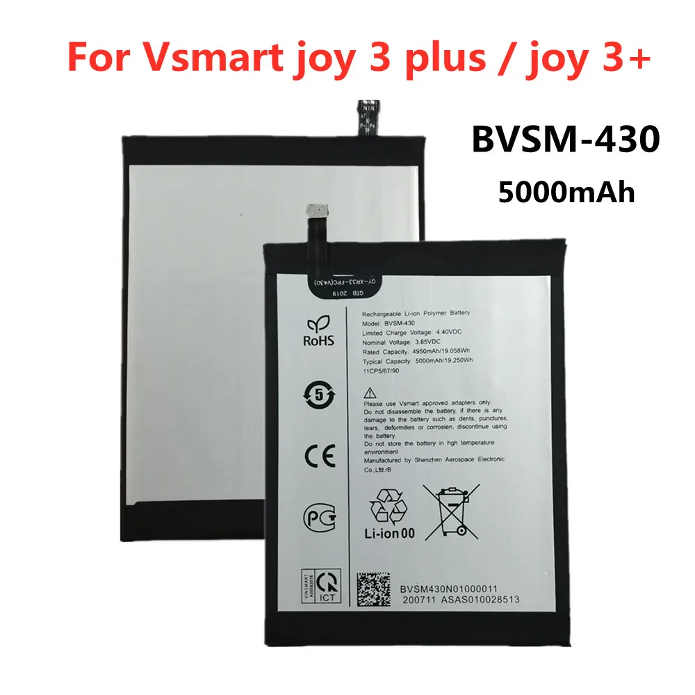 

Новый аккумулятор емкостью 5000 мАч для телефона Vsmart joy 3 plus / joy 3 + BVSM 430 BVSM430, аккумулятор, быстрая доставка