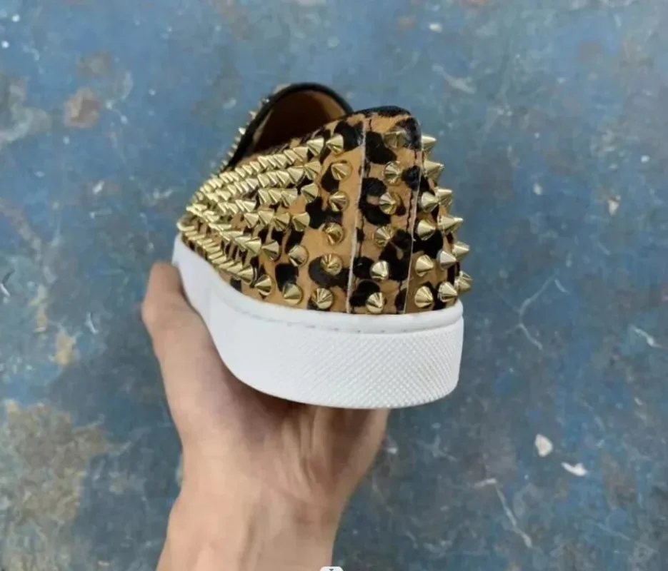 Leopard Print Gold Rivet Designer Sneakers Fashion Men's Shoes Nightclub Women Loafer