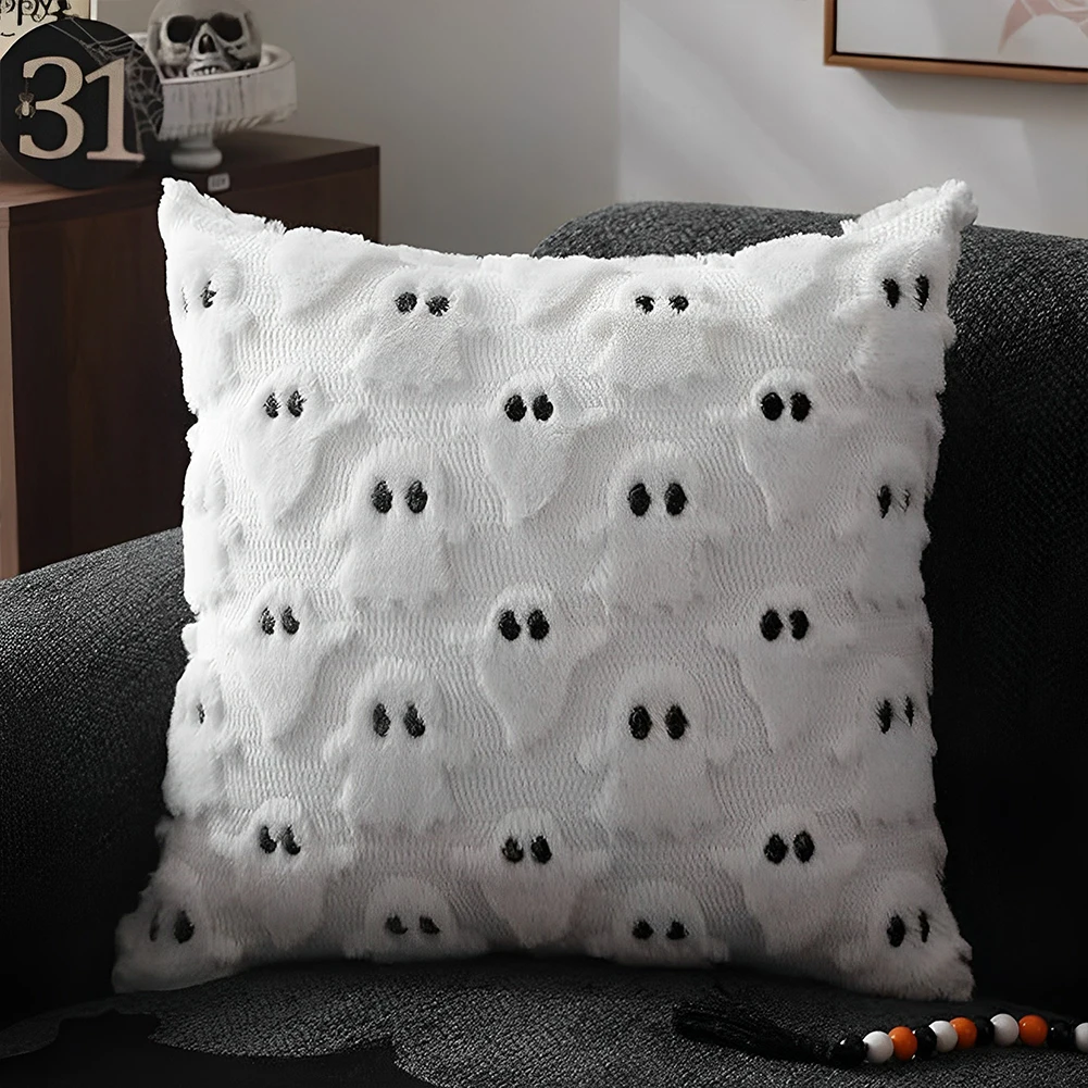 Halloween Ghost Pillow Cover Ghost Throw Pillow Case 18x18 Inch Plush Ghost Pillowcase Cute Decorative Halloween Party Favors