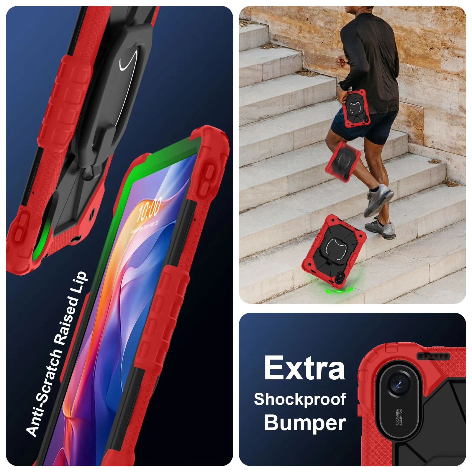 Heavy Duty Shockproof Rotating Stand Case with Shoulder Strap