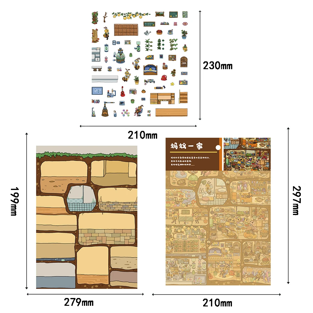 4PCS 개미 가족 조경 스티커 Kawaii 낙서 풍경 스트리트웨어 수하물 재미 있은 커피 오토바이 스케이트 보드 스티커