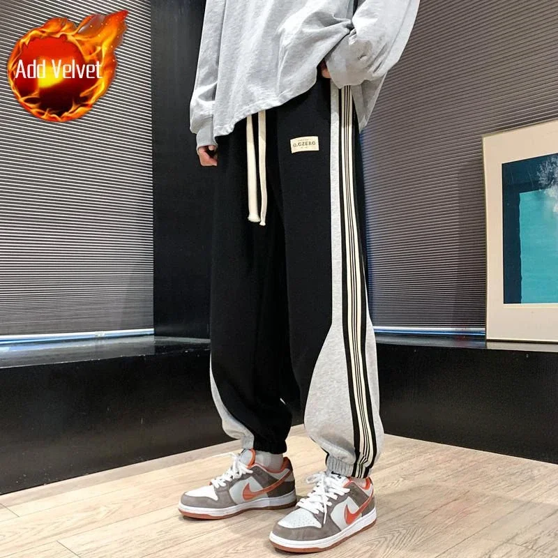 thumbnail image 1 of Pantalones deportivos lisos de otoño e invierno para hombre, pantalones de algodón, sudadera harén, pantalones deportivos grandes de talla grande Y2k coreanos para hombre, 1 of 5