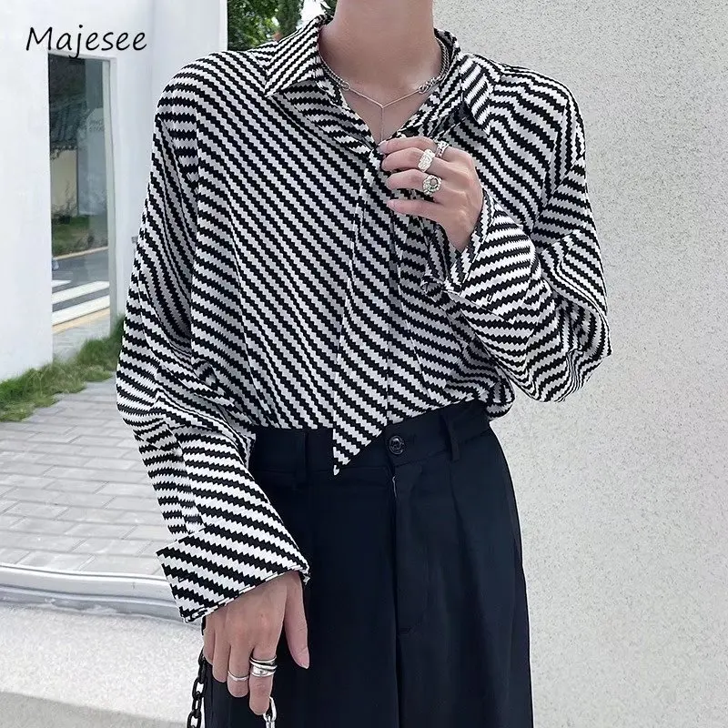 

Shirts Men Casual Long Sleeve Loose Spring Autumn Striped All-match Daily Soft Korean Style Streetwear Advanced Trendy Teenagers