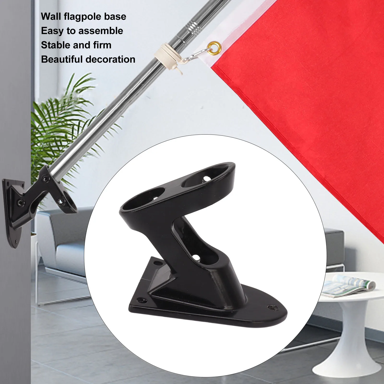 ZK40 Flag Pole Holder Bracket Aluminum Alloy Double Hole Rustproof Thickening Heavy Duty Flag Holder Outdoor Black