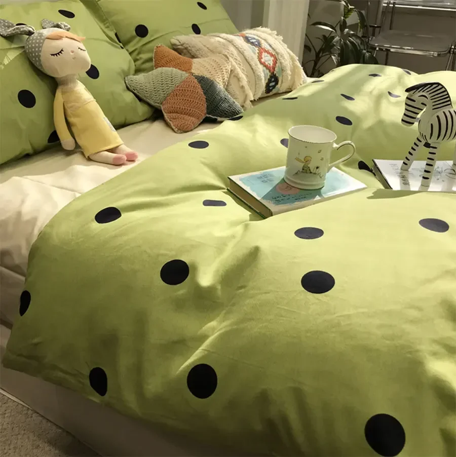 

Fashion polka dot green bedding set teen,lovely endless cotton twin full queen home textile flat sheet pillow case duvet cover