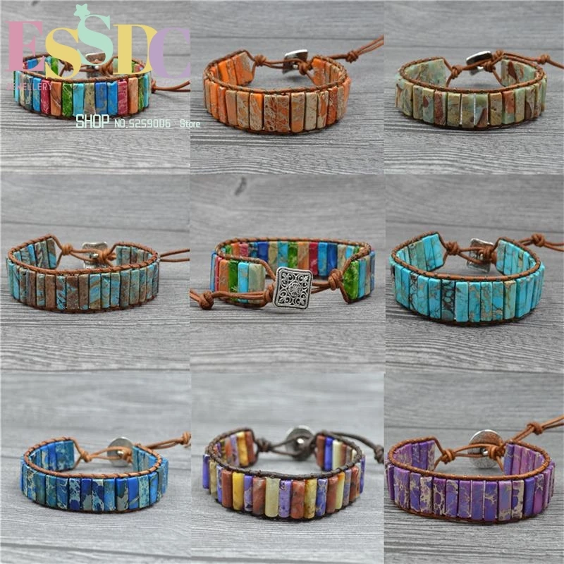 Wholesale 8 Styles Colorful Regalite Gems Stone Wrap Hand Woven One