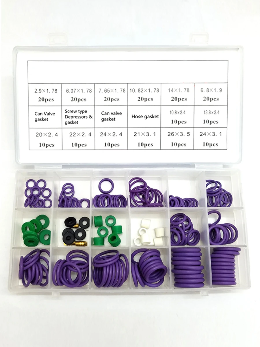 Rubber O ring Set O-ring Seal Assortment Kit Repair Box for Automotive A/C Charging Hose Hydraulics Air Gas HVAC Pipe Rings