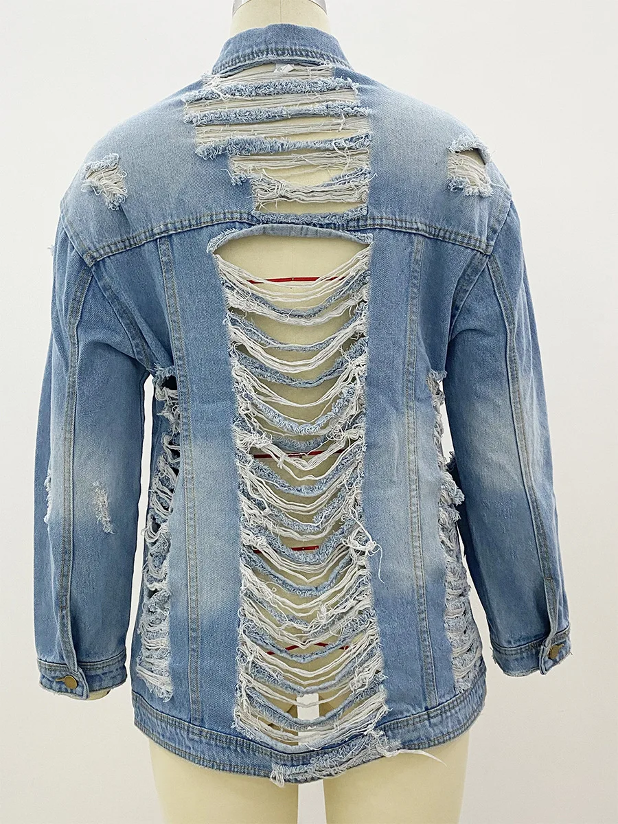 

Женская джинсовая куртка, новинка осенне-зимнего сезона, Лидер продаж, уличная мода, универсальная потертая белая рваная джинсовая куртка средней длины