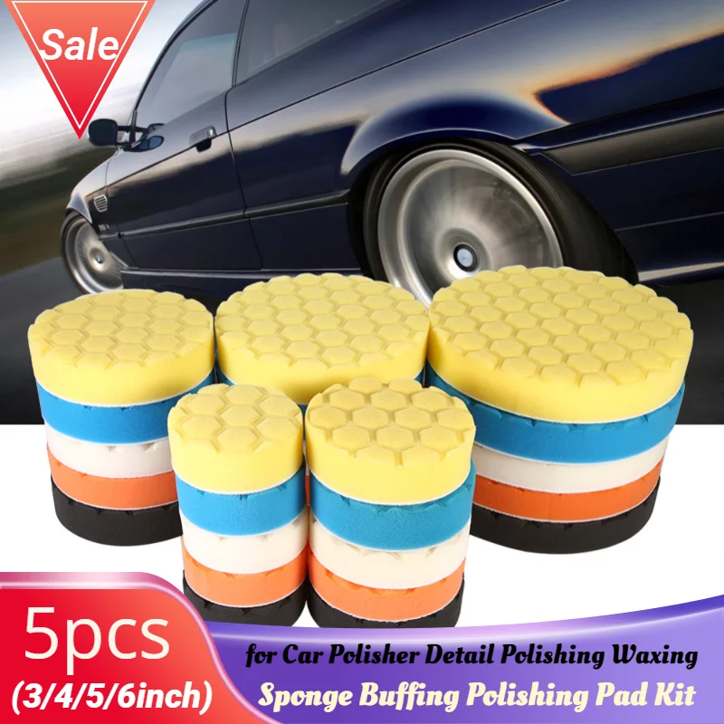 5 Colors 3 Inch 4 Inch 5 Inch 6Inch Sponge Buffing Polishing Pad Kit for Car Polisher Detail Polishing Waxing 130mm purple wool polishing pad long hair wool polish pads power waxing sponge work with buffing machine car polisher