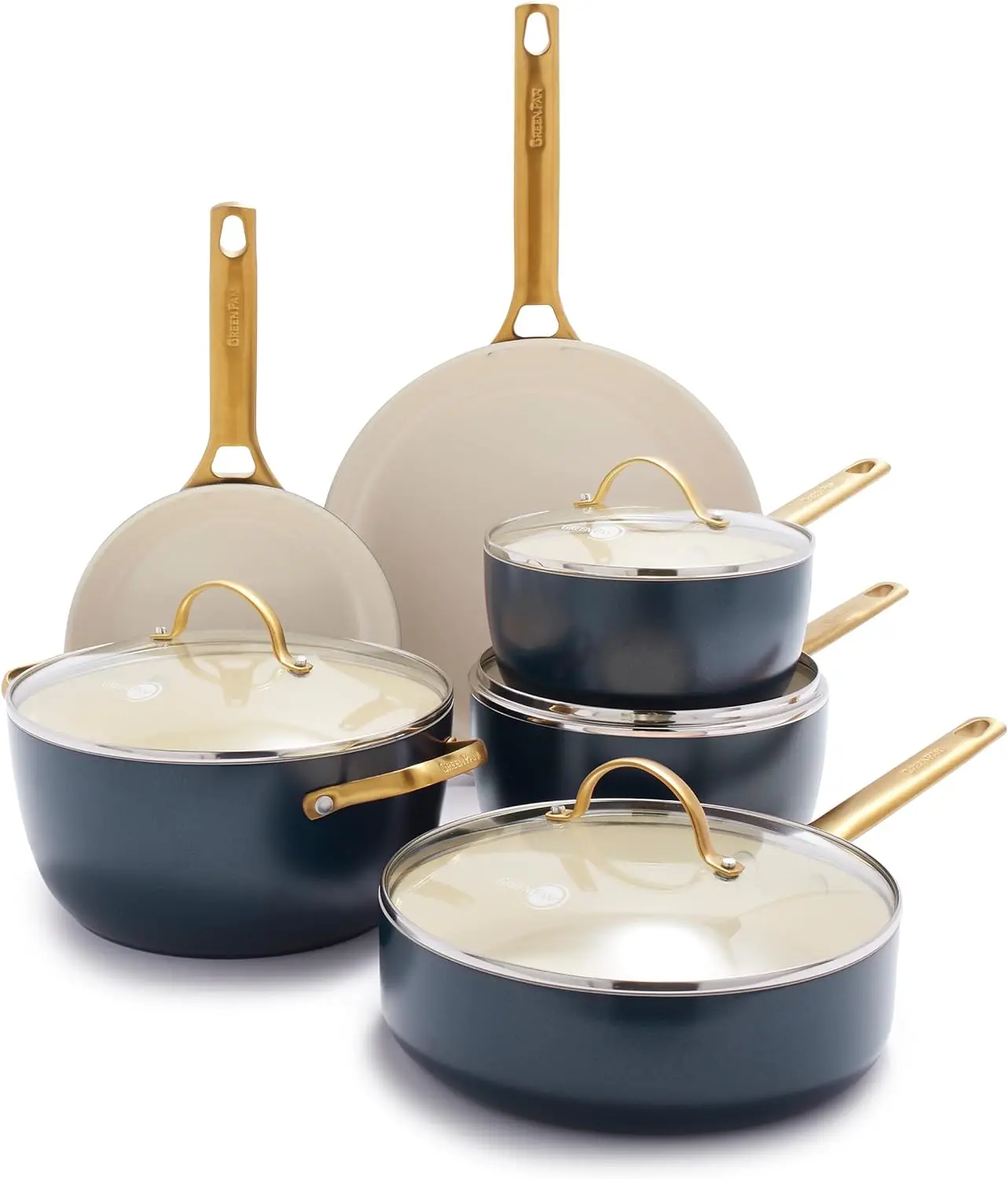 

GreenPan Reserve Hard Anodized Healthy Ceramic Nonstick 10 Piece Cookware Pots and Pans Set, Gold Handle