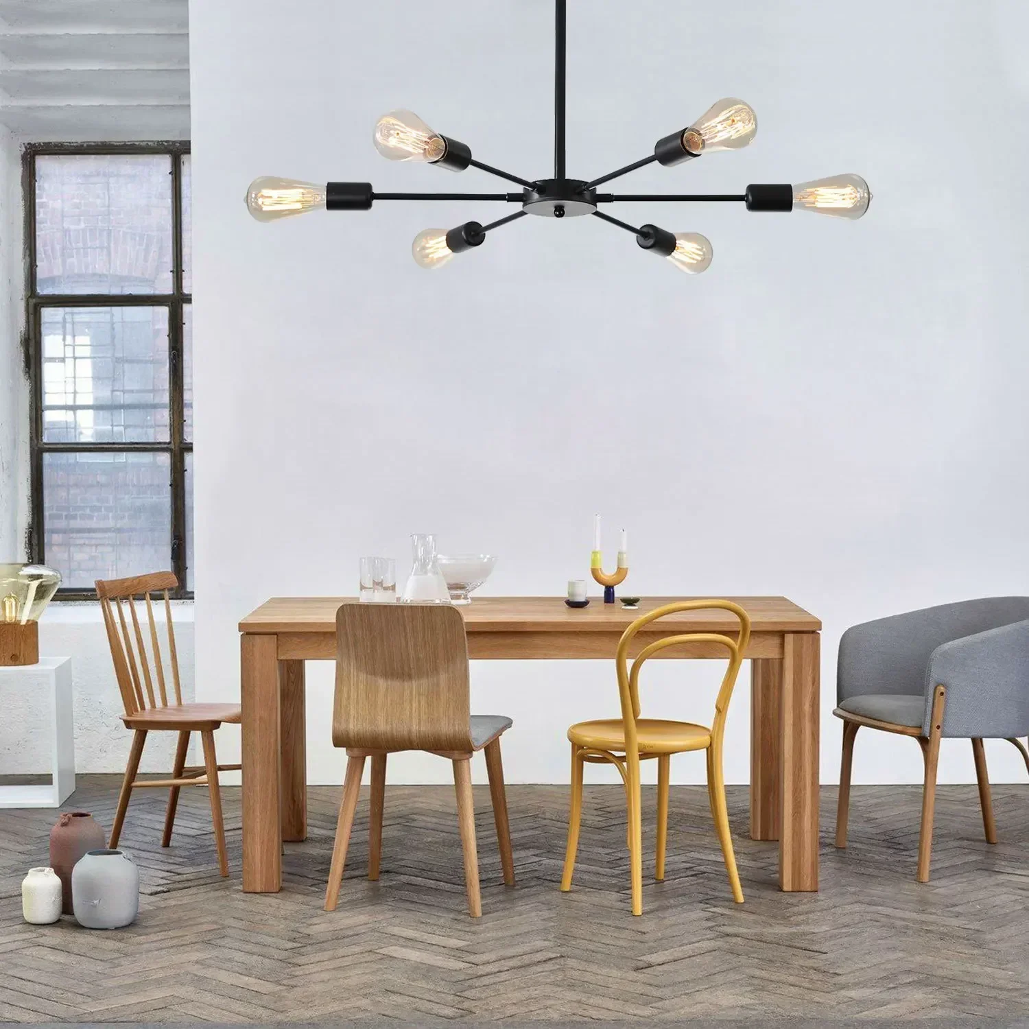 Description Picture 2 of itemModern Ceiling Chandelier 6/8 Heads Iron Black Lighting Fixtures Living Room E27 Suspended Ceiling Light Chandelier Home Decor