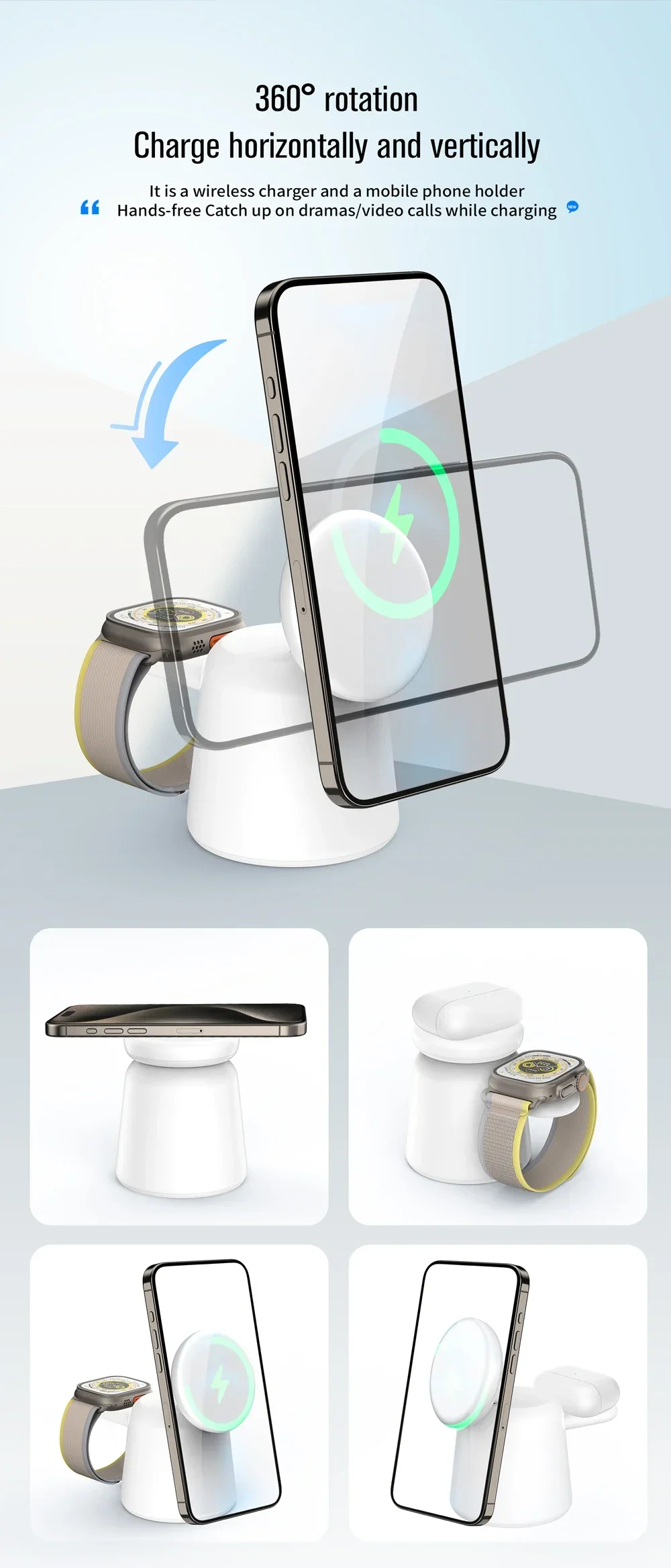 Support de chargeur magnétique sans fil pour iPhone, AirPods, Apple Watch | Diversi
