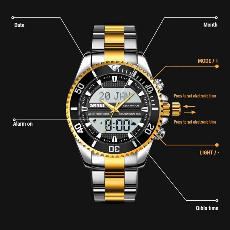 Dual Movement Muslim Azan Clock Men Watch For Prayer With, 51% OFF