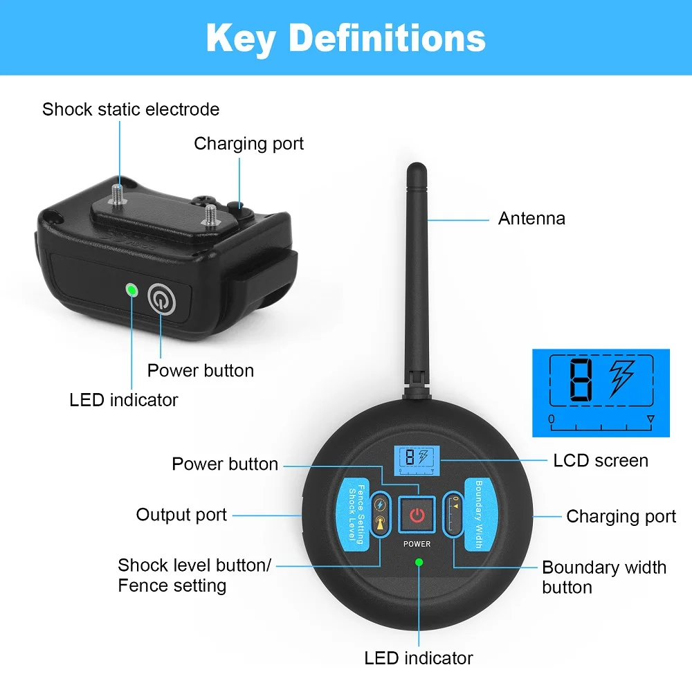 200m Wireless Dog Fence with Rechargeable Collar, IP68 Waterproof, Beep & Shock Training Modes, Electric Pet Containment System 3